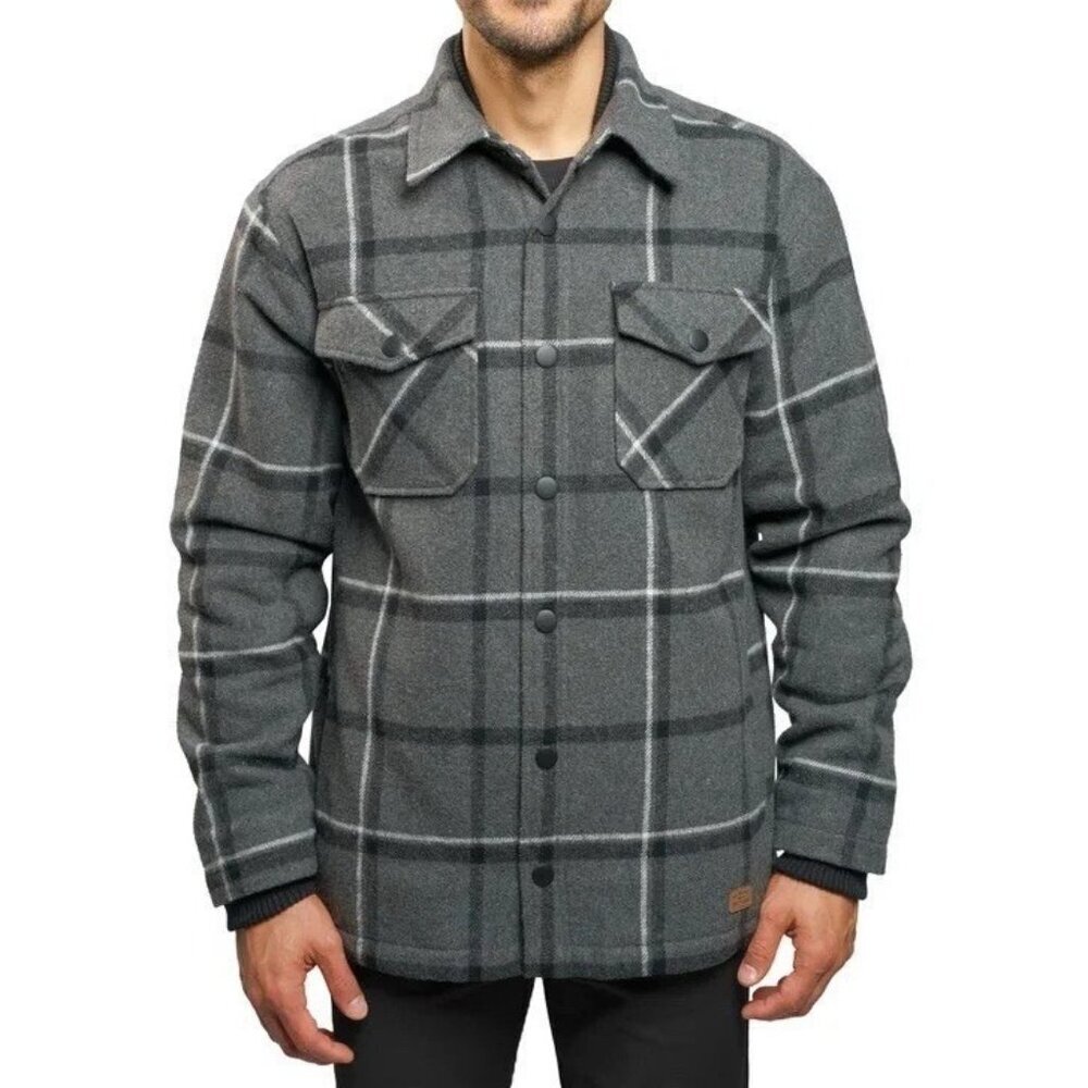 Jachs New York Wool Blend Men's M Gray Plaid Sherpa-Lined Shirt Jacket JCK243